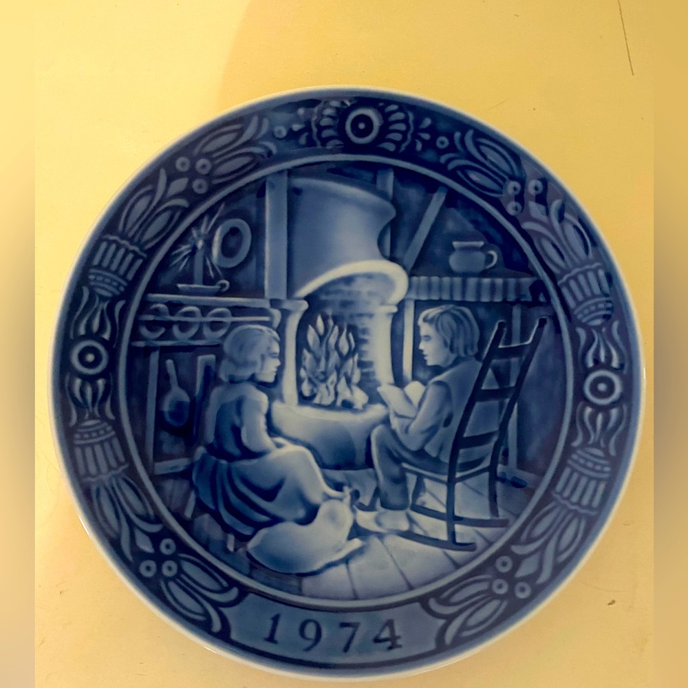 1974 Plate Georg Jensen Denmark Vintage Winter Christmas Jule Cozy by Fire